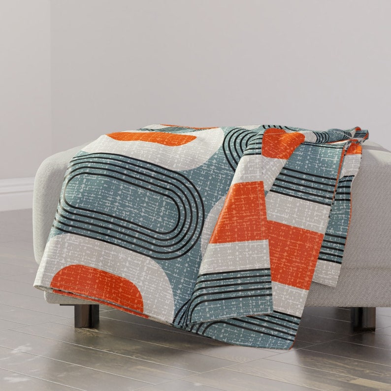 Modern Throw Blanket Tweedy Mid Century Ovals Slate Jumbo Etsy