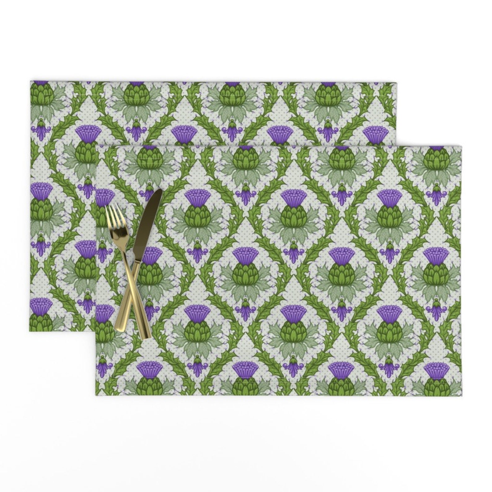 Floral Placemats set of 2 Scottish Thistle Damask by Chantal_pare