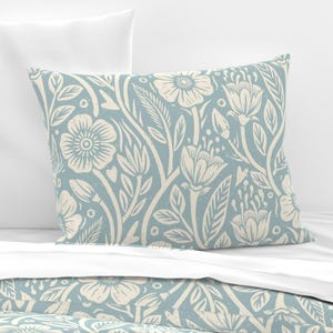 Blue Wildflowers Bedding - French Country Cottage by thatpolymath_shellym - Cream Floral Pastel Cotton Sateen Duvet Cover OR Pillow Shams image 2