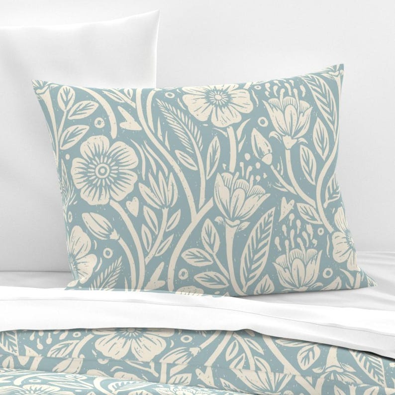 Blue Wildflowers Bedding - French Country Cottage by thatpolymath_shellym - Cream Floral Pastel Cotton Sateen Duvet Cover OR Pillow Shams image 2
