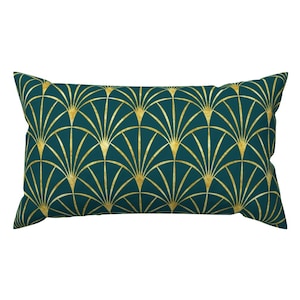Green Gold Fans Accent Pillow - Art Deco Emerald  by danadudesign - Art Deco Style 1920s Green Rectangle Lumbar Throw Pillow by Spoonflower