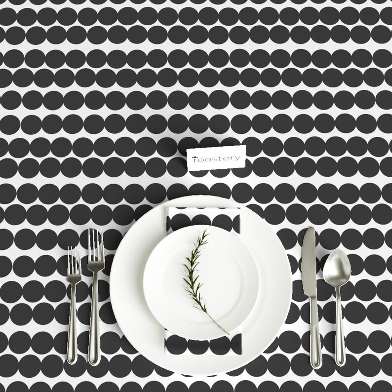 Mod Dots Bantam Cotton Sateen Tablecloth Spoonflower Fabric Scandinavian dots black white by jenlats Rectangular Tablecloth