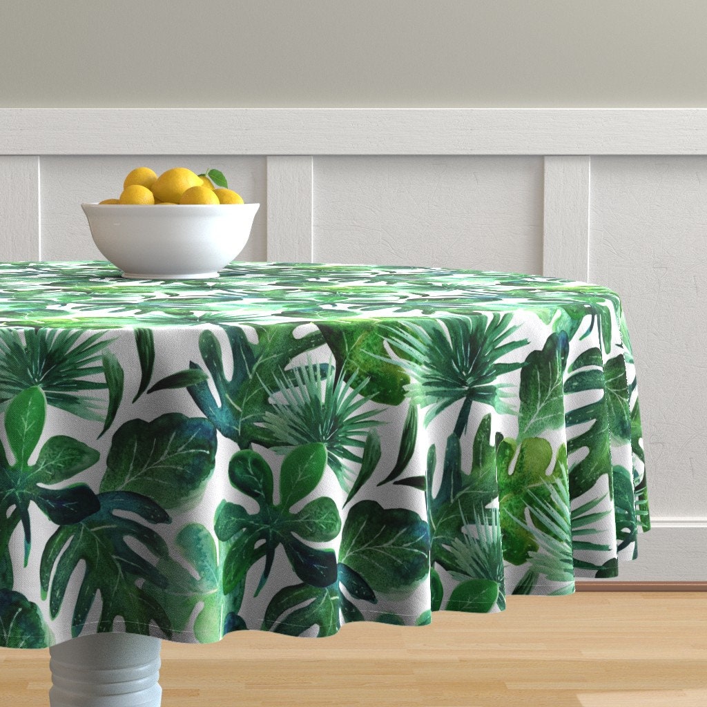 Round Tablecloth Tropical Paradise Hawaiian Floral Flowers Red Cotton Sateen
