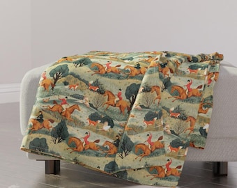 Anglophile Throw Blanket - British Horses Hunt Countryside Trees Fox Colonial Pheasants England Throw Blanket - Fox Hunt Bold by taranealart