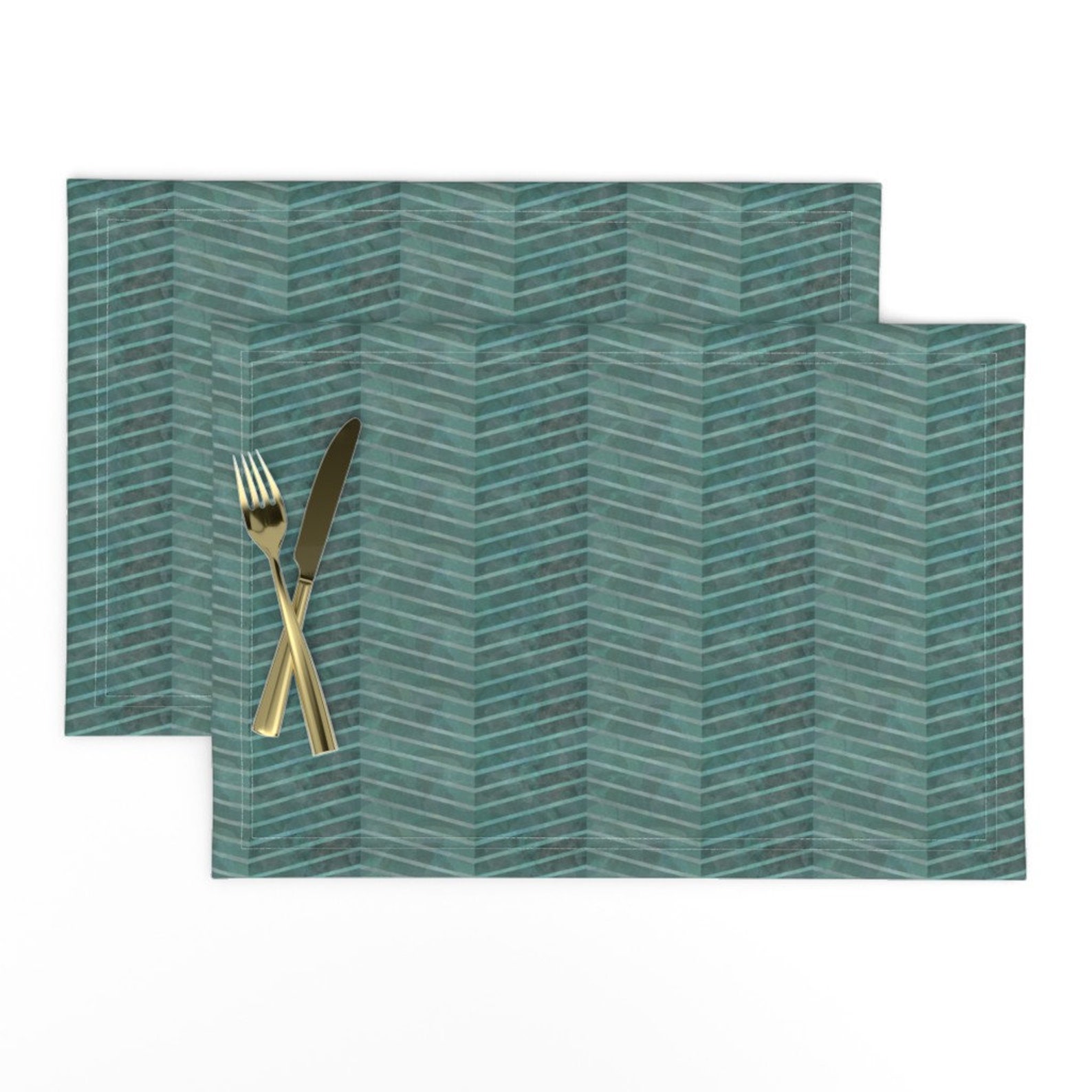 Herringbone Placemats set of 2 Teal_herringbone by Etsy