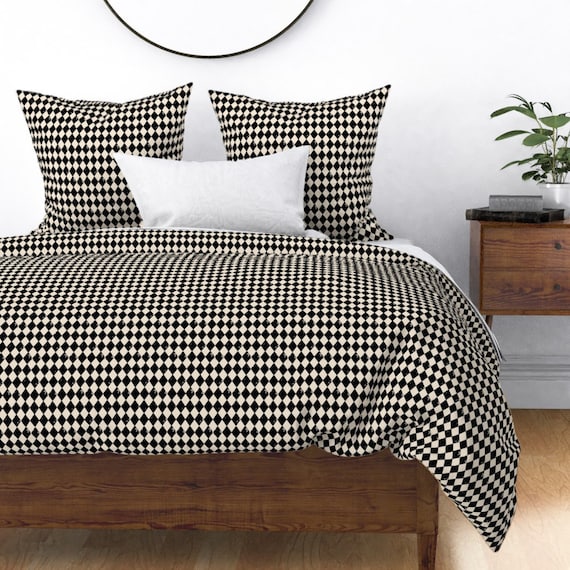 Harlequin Duvet Cover Black And Light Cream Diamonds By Etsy