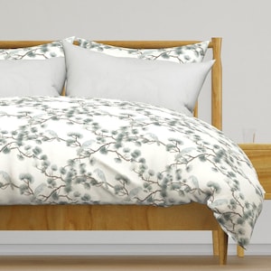 Chinoiserie Woodland Bedding - Birds In The Woods by yara_dutra - Pine Tree Cotton Sateen Duvet Cover OR Pillow Shams by Spoonflower