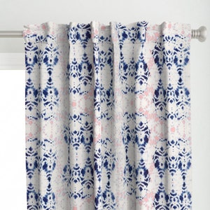 Indigo Shibori Curtain Panel - Shibori Arabesque by florodoro - Pink Indigo Shibori Gender Neutral Custom Curtain Panel by Spoonflower