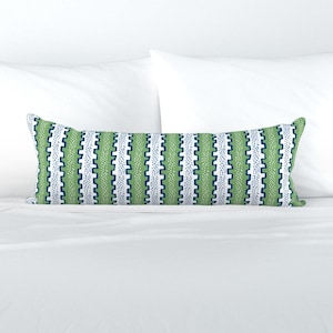 Green Preppy XL Lumbar Pillow - Stripe Green And Navy  by danika_herrick - Classic Extra Large Rectangle Lumbar Pillow by Spoonflower