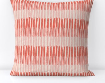 Coral Stripes Throw Pillow - Coral Stripes by juliaschumacher - Painterly Blush  Girls Room Decorative Square Throw Pillow by Spoonflower