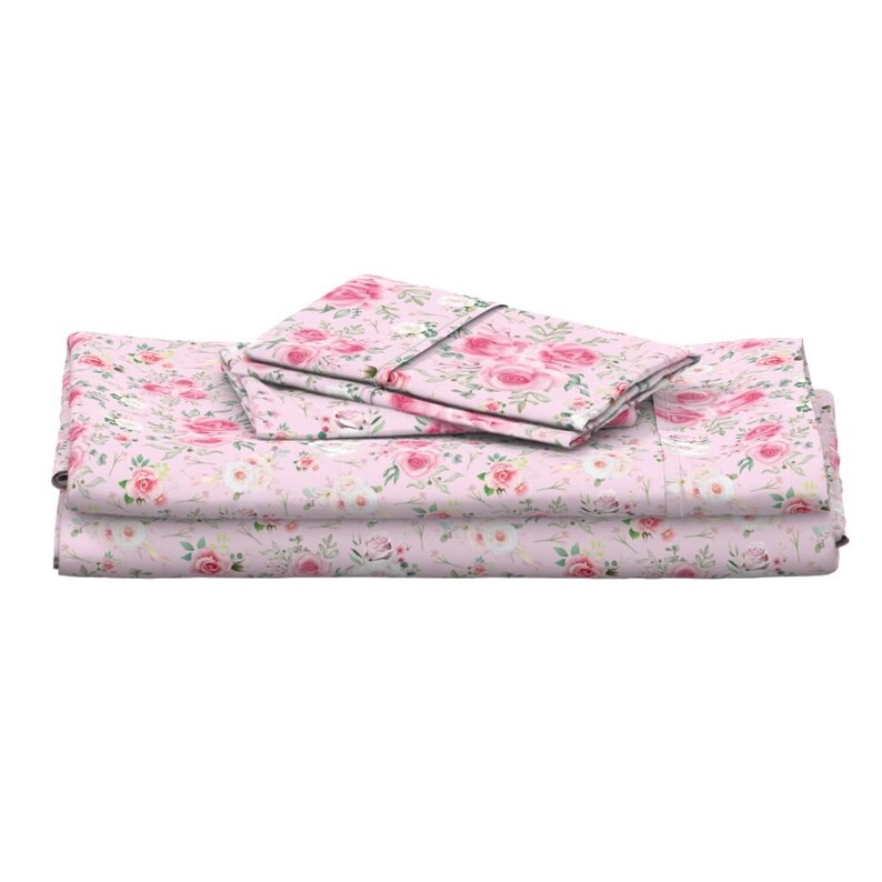 Pink Roses Sheets Cottage Chic Roses Sheets - Pink Floral Roses by Delish_designs ...