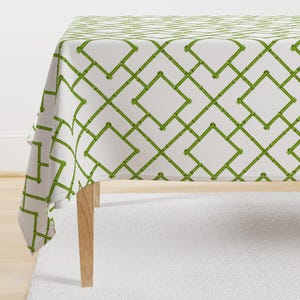 Chinoiserie Tablecloth - Osaka Trellis by willowlanetextiles - Spring Green Classic Geometric Cotton Sateen Tablecloth by Spoonflower