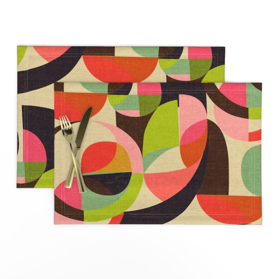 Mid Century Modern Placemats set of 2 Modern Circles Etsy