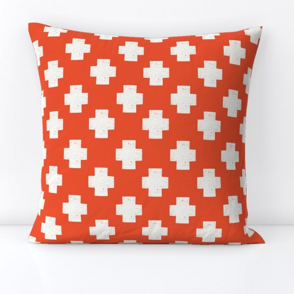 Swiss Cross Throw Pillow - Plus Signs On Orange by pipaluk_co - Geometeric  Hipster Plus Sign Decorative Square Throw Pillow by Spoonflower