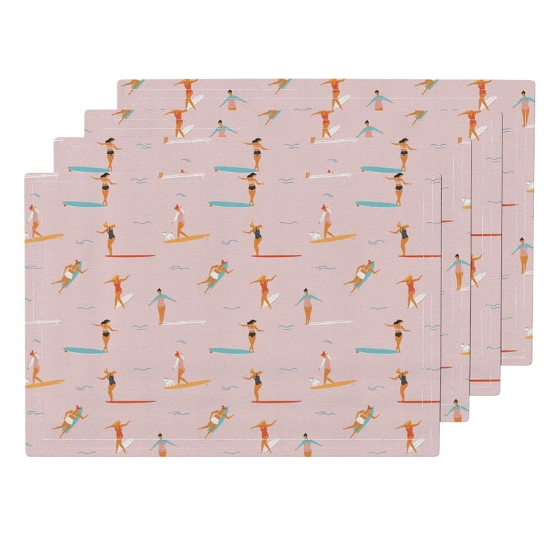 Set of 4 - Soul Surfers Pink by tasiania Surfing Cloth Placemats by Spoonflower Retro Women Placemats