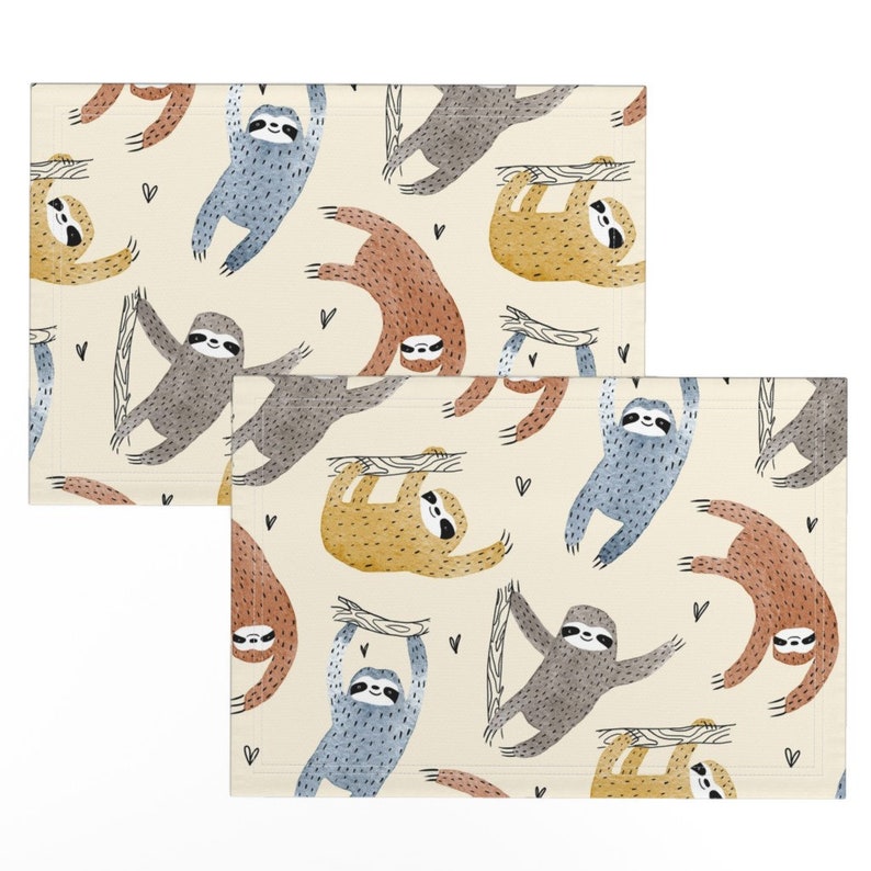 Watercolor Sloths Placemats Set of 2 Sloths With Love by daria_nokso Safari Animals Gender Neutral Love Cloth Placemats by Spoonflower image 3