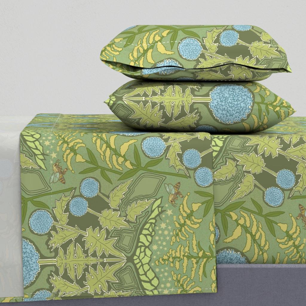 Art Nouveau Sheets - Art Nouveau Thistle by vinpauld - Ornate Victorian Flower Garden Cotton Sateen Sheet Set Bedding by Spoonflower