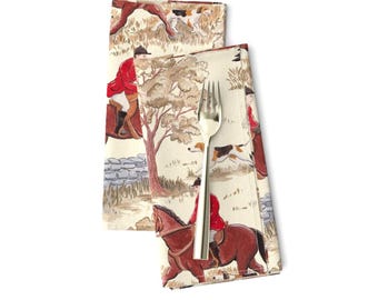 Horses Dinner Napkins Set of 2 - Hunting Fox Hunt Toile English Countryside Cloth Napkins - Equestrian Countryside Toile by whimsical_brush