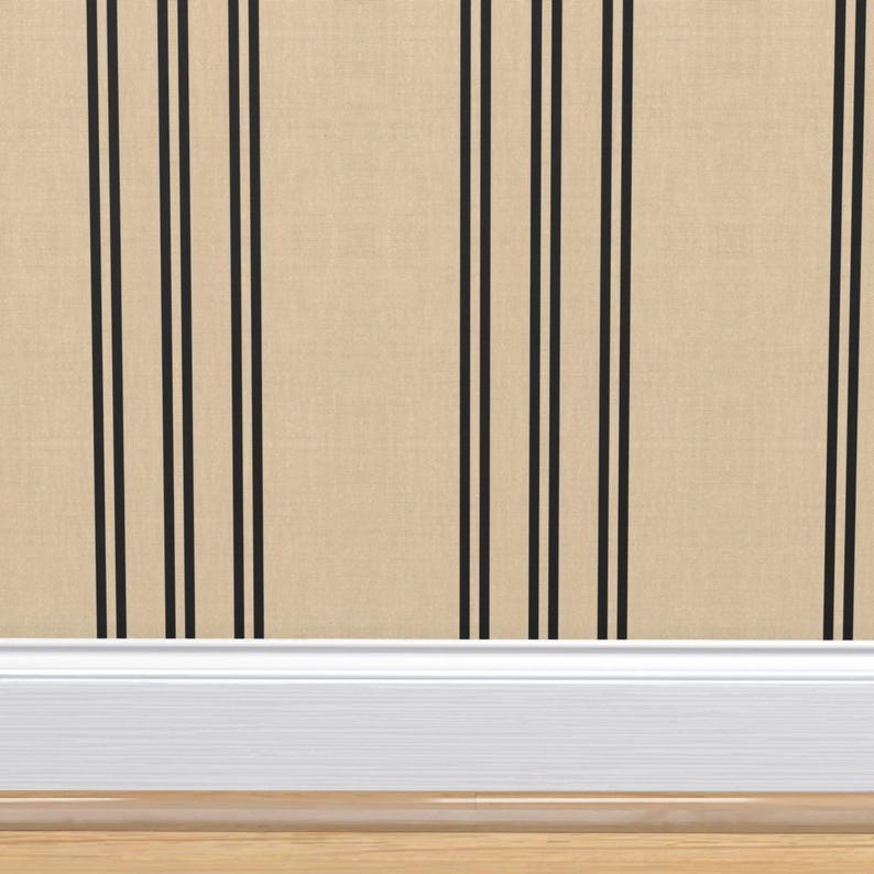 Coastal Stripe Non-pasted Wallpaper Khaki Black Ticking Stripe - Aegean ...