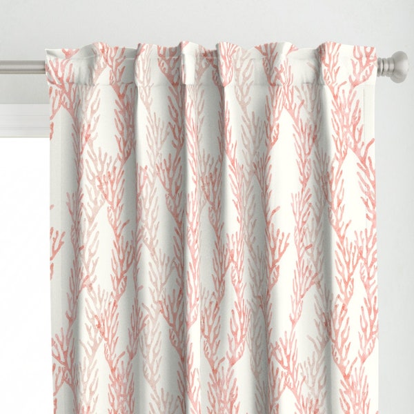 Coastal Coral Curtain Panel - Coastal by littlearrowdesign - Sea Life Nautical Pink Peach White Custom Curtain Panel by Spoonflower