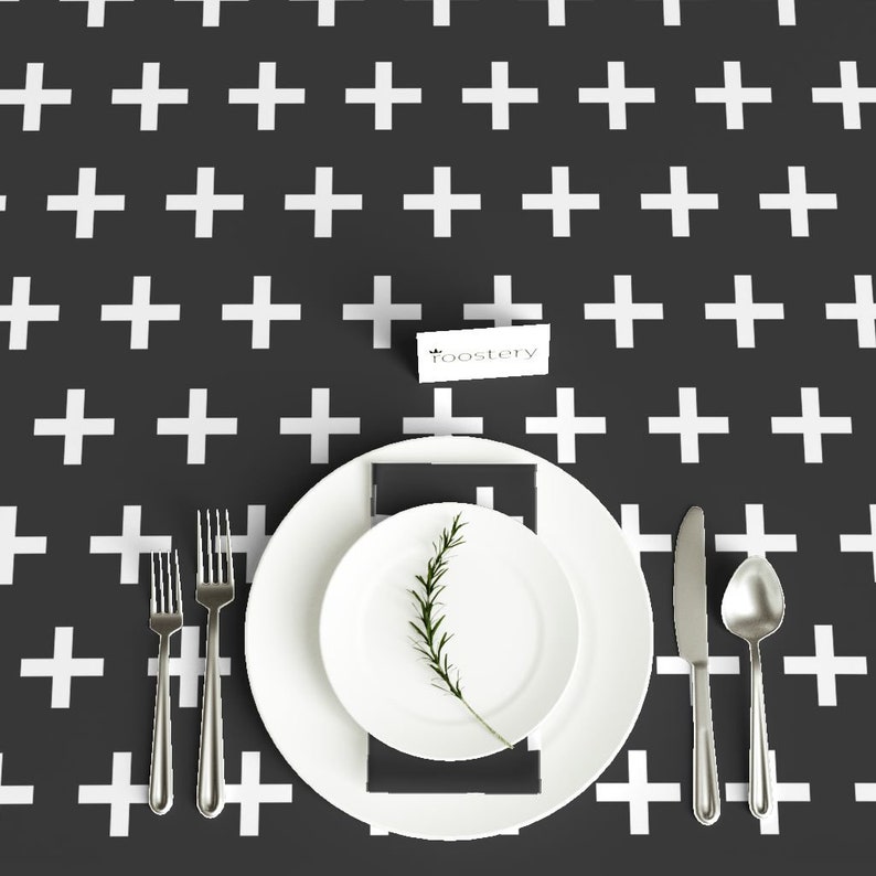 Cross Geometric Cotton Sateen Tablecloth by Spoonflower Black And White by andrea/_lauren Swiss Cross Tablecloth