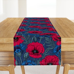 Maximalist Table Runner - Poppies And Cornflowers by katerina_kirilova - Floral Saturated Flowers Cotton Sateen Table Runner by Spoonflower