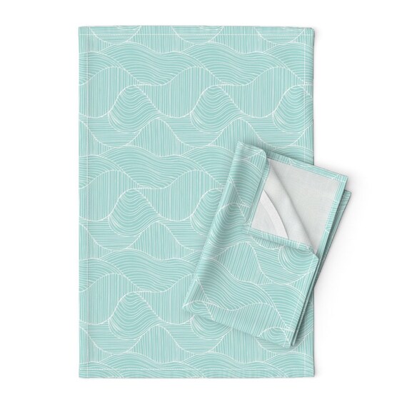 Geometric Aqua Tea Towels set of 2 Geometric Wave Stripe by