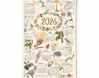 2026 Calendar Tea Towel - 2025 The Woods by dasbrooklyn - Tea Towel Woodland Nature Forest Linen Cotton Canvas Tea Towel by Spoonflower