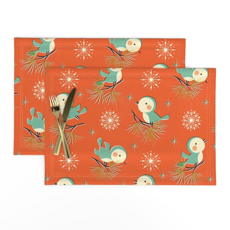 Retro Holiday Placemats set of 2 Vintage Christmas by Etsy