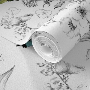 Butterflies Non-Pasted Wallpaper Butterfly Sketch Black And White - Le Papillon by willowlanetextiles Wallpaper Double Roll by Spoonflower image 4