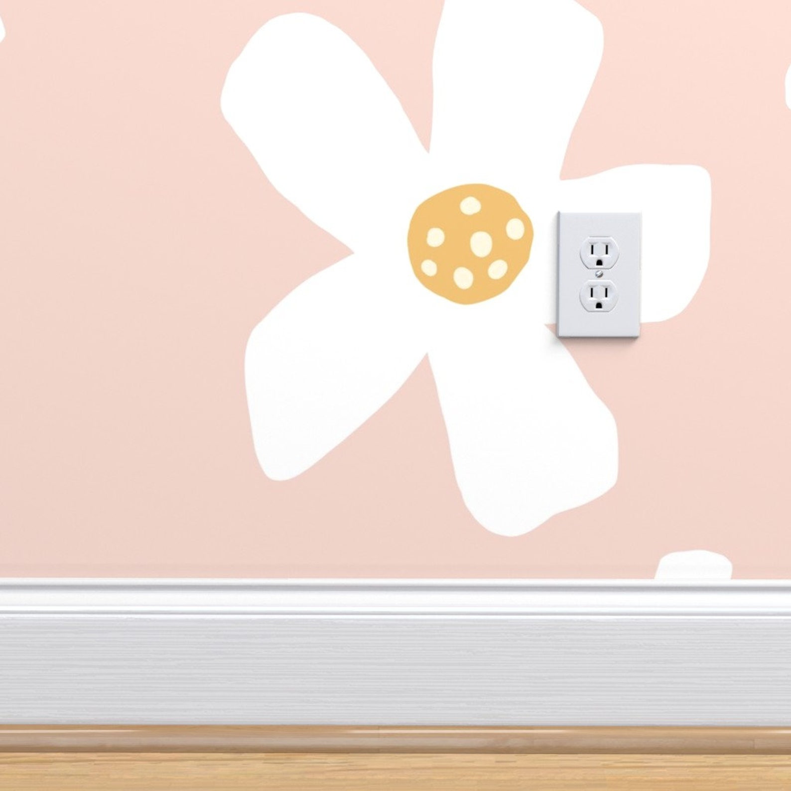 Pink and Mustard Wallpaper Jumbo Daisy Garden by Etsy