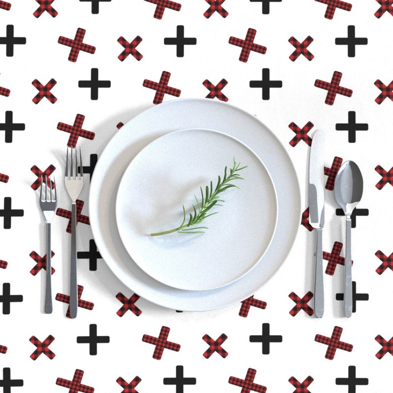 Plaid Cross Check Tartan Red White Green Winter Cotton Sateen Tablecloth by Spoonflower Christmas Tablecloth X Plaid by shopcabin