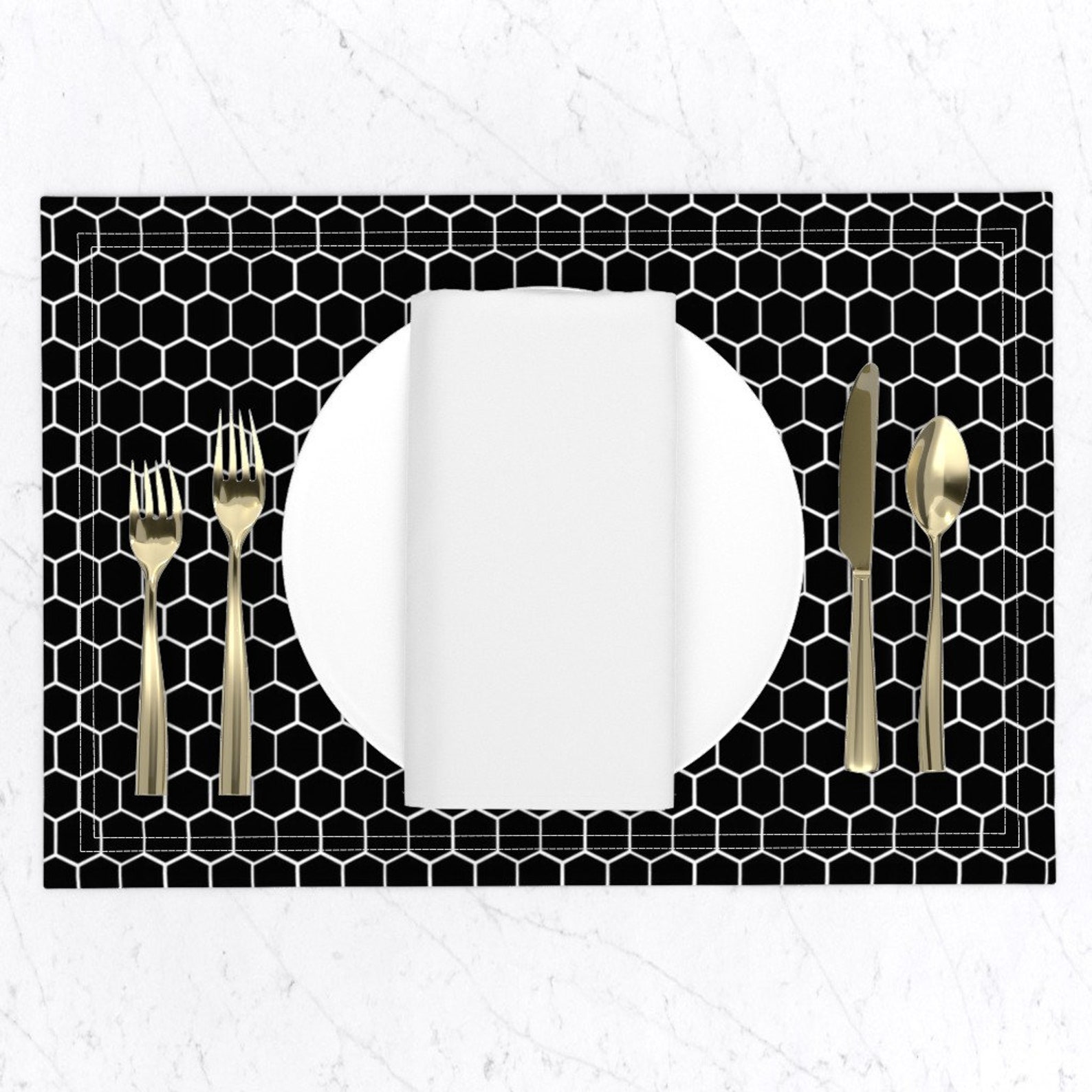 Placemats set of 2 Black and White Hexagon by Etsy