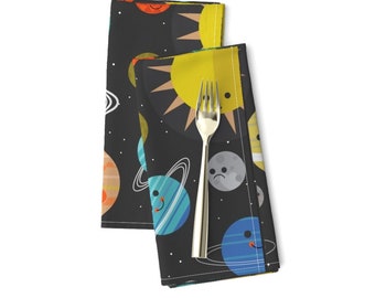 Space Dinner Napkins (Set of 2) - Solar System Buddies by bashfulbirdie - Planets Galaxy Stars Nursery  Cloth Napkins by Spoonflower