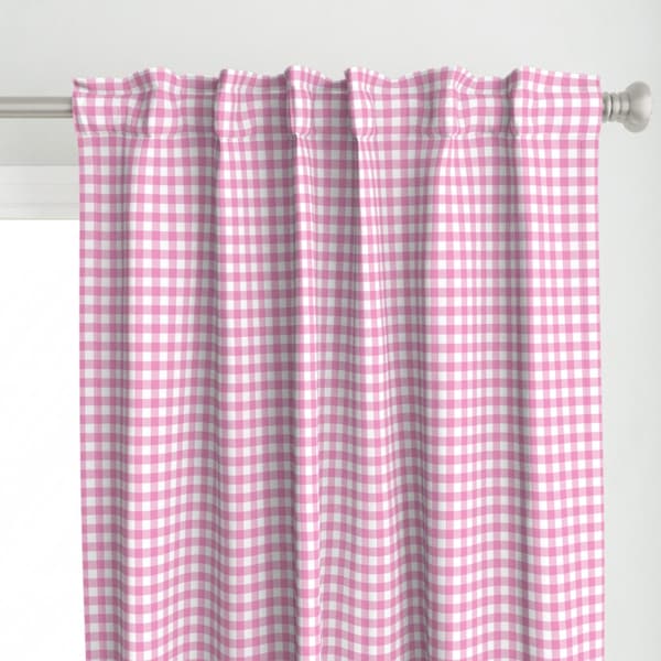Pink Curtain Panel - 12 Pink Gingham by gingerlous -  Plaid Gingham Girls Check Gingham Fabric Custom Curtain Panel by Spoonflower