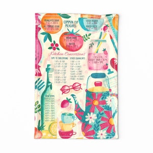 Cups Tea Towel - Kitchen Wisdom Tea Towel by grace_andersson - Kitchen Teacup Fruits Cooking Linen Cotton Canvas Tea Towel by Spoonflower