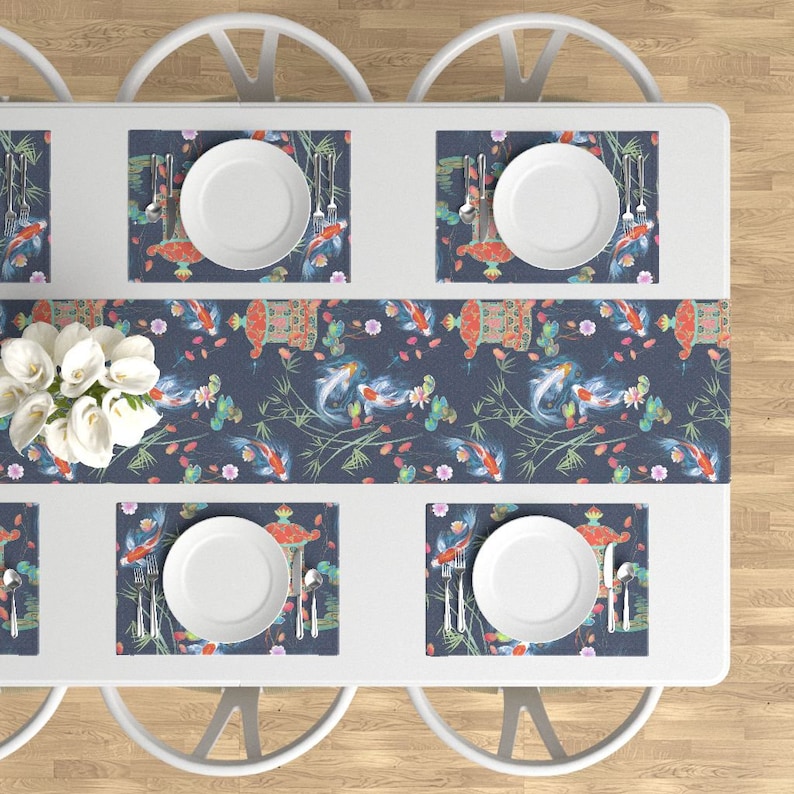 Set of 4 Chinoiserie Cloth Placemats by Spoonflower Koi Fish Placemats - Japanese Water Garden by