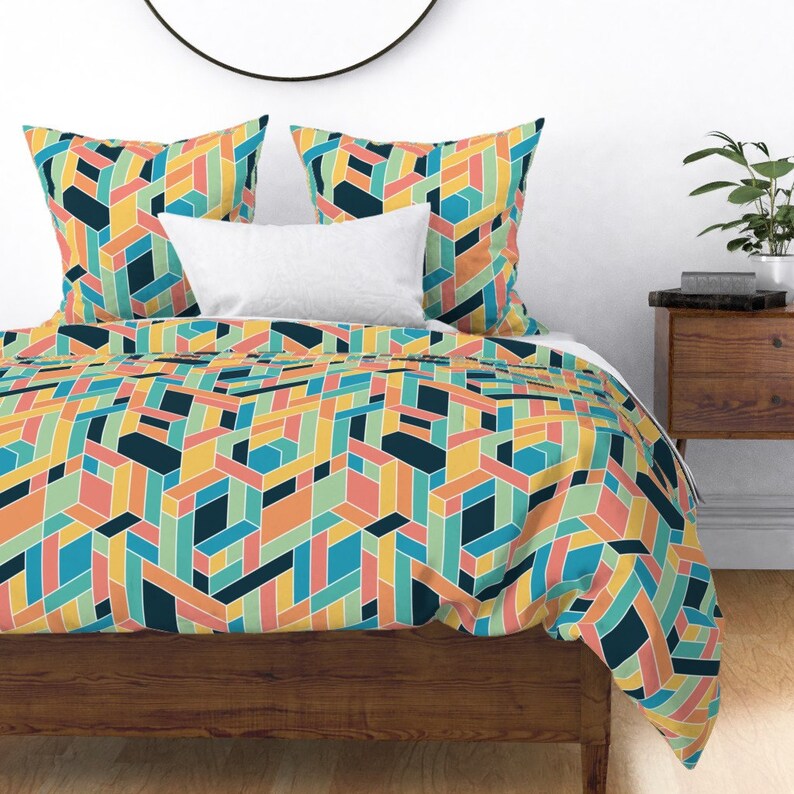 Bright Geometric Pillow Sham Isometric Colours by Linziloop Etsy