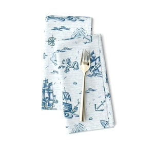 Nautische toile-servetten (set van 2) - Nautical Voyage by lucaswoolleydesigns - Vintage geïnspireerde stoffen servetten van Spoonflower