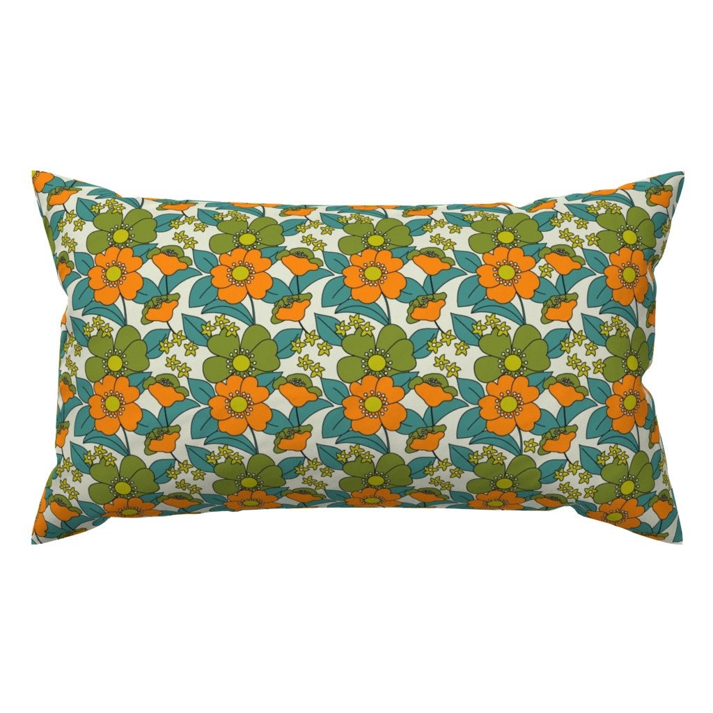 Retro Accent Pillow 70s Floral by Floral Etsy