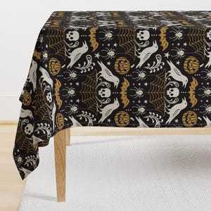 Black And Gold Tablecloth - All Hallows' Eve - Large Scale by heatherdutton - Raven Autumn Bats Cotton Sateen Tablecloth by Spoonflower