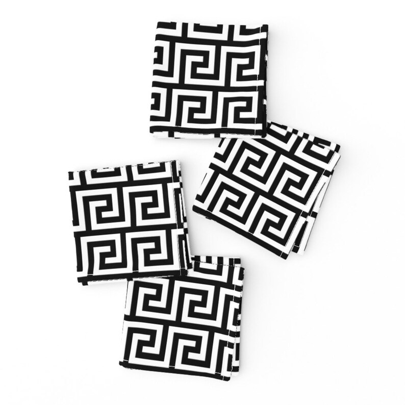 Geometric Black And White Home Decor Cloth Napkins by Spoonflower Labyrinth Cocktail Napkins - Greek Key Pattern by mkokolo Set of 4