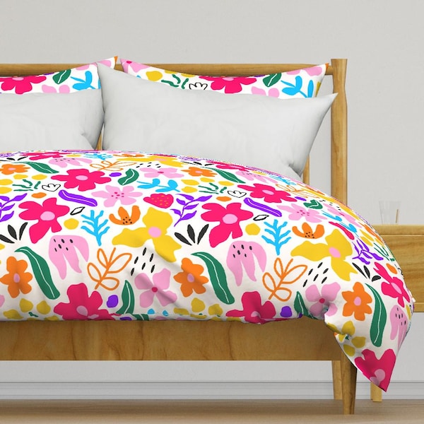 Happy Floral Bedding - Bright Floral Garden by priraj_designs - Bright Vibrant Cotton Sateen Duvet Cover OR Pillow Shams by Spoonflower