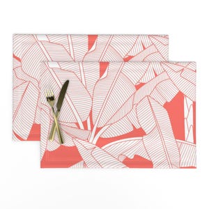 Tropical Coral Placemats (Set of 2) - Banana Palms-jumbo_coral by mia_valdez - Banana Leaves Summer Palm Leaf Cloth Placemats by Spoonflower