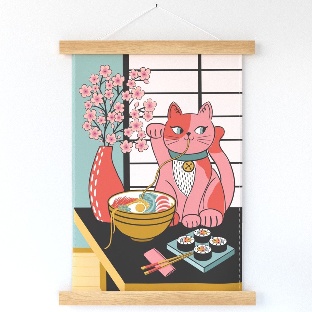 Lucky Cat Wall Hanging Luckiest Cat by Nanshizzle Cherry Blossom Sushi