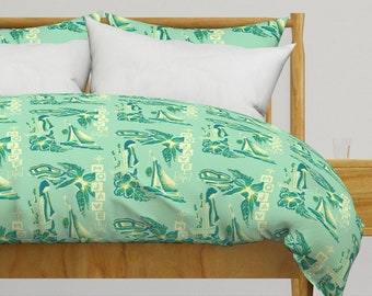 Aqua Mod Bedding - Aqua Mod Beach by sophista-tiki_by_dawn_frasier - Retro Beach Cotton Sateen Duvet Cover OR Pillow Shams by Spoonflower