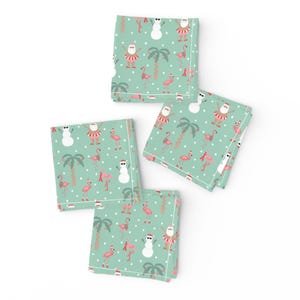 Tropical Santa Cocktail Napkins (Set of 4) - Santa At The Beach by hey_cute_design - Flamingo Snowman Surfing Cloth Napkins by Spoonflower