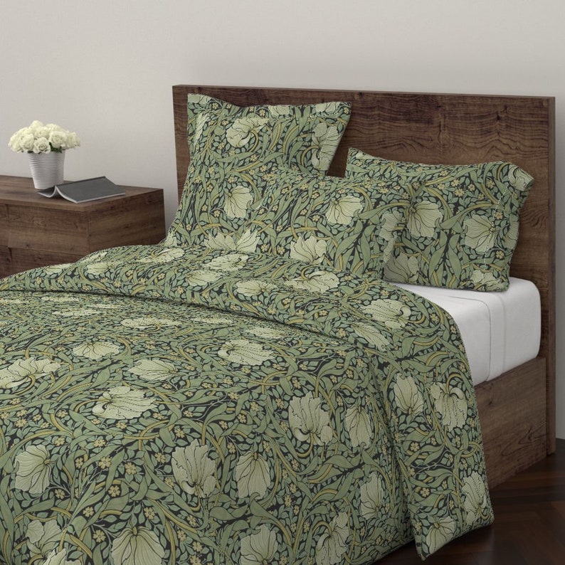 Pimpernel Original On Black by peacoquettedesigns Floral Pillow Sham Vintage Cotton Sateen Flanged Pillow Sham by Spoonflower