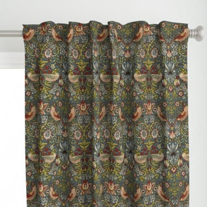Victorian Curtain Panel - Strawberry Thief by peacoquettedesigns - Arts And Crafts William Morris Custom Curtain Panel by Spoonflower