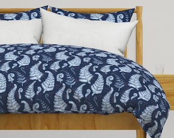 Blue Fern Leaves Bedding - Shibori Fern Leaves by marketa_stengl - Indigo Shibori Cotton Sateen Duvet Cover OR Pillow Shams by Spoonflower